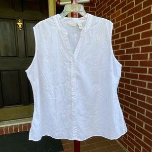 Kim Rogers White Sleeveless Blouse with Sequins, Bust Darts, Side Slits